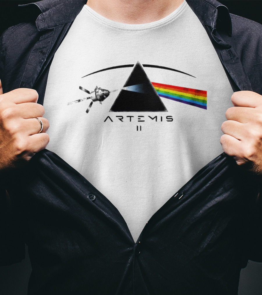 Artemis II Orion Space Program Dark Side Rainbow Triangle T-Shirt