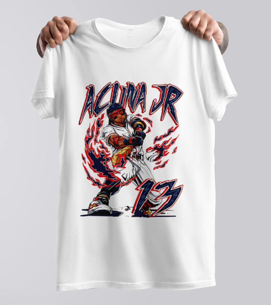 Ronald Acuna Jr Atlanta Braves 13 Hand Drawn Baseball T-Shirt