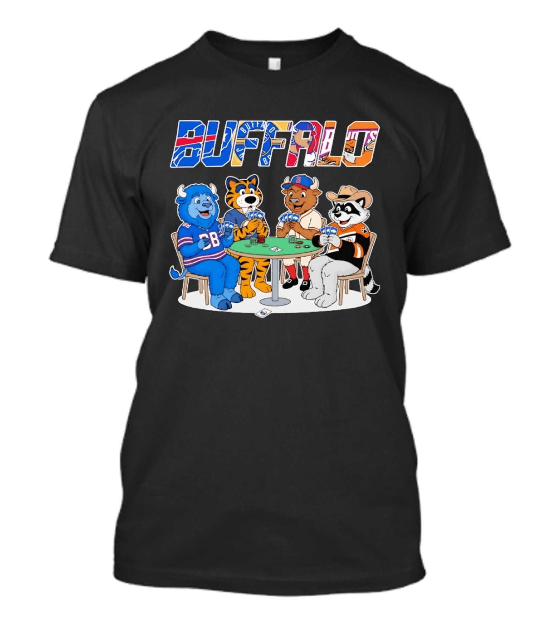 Buffalo Bisons Sabres Bills Rocket City Trash Pandas Playing Card Characters T-Shirt