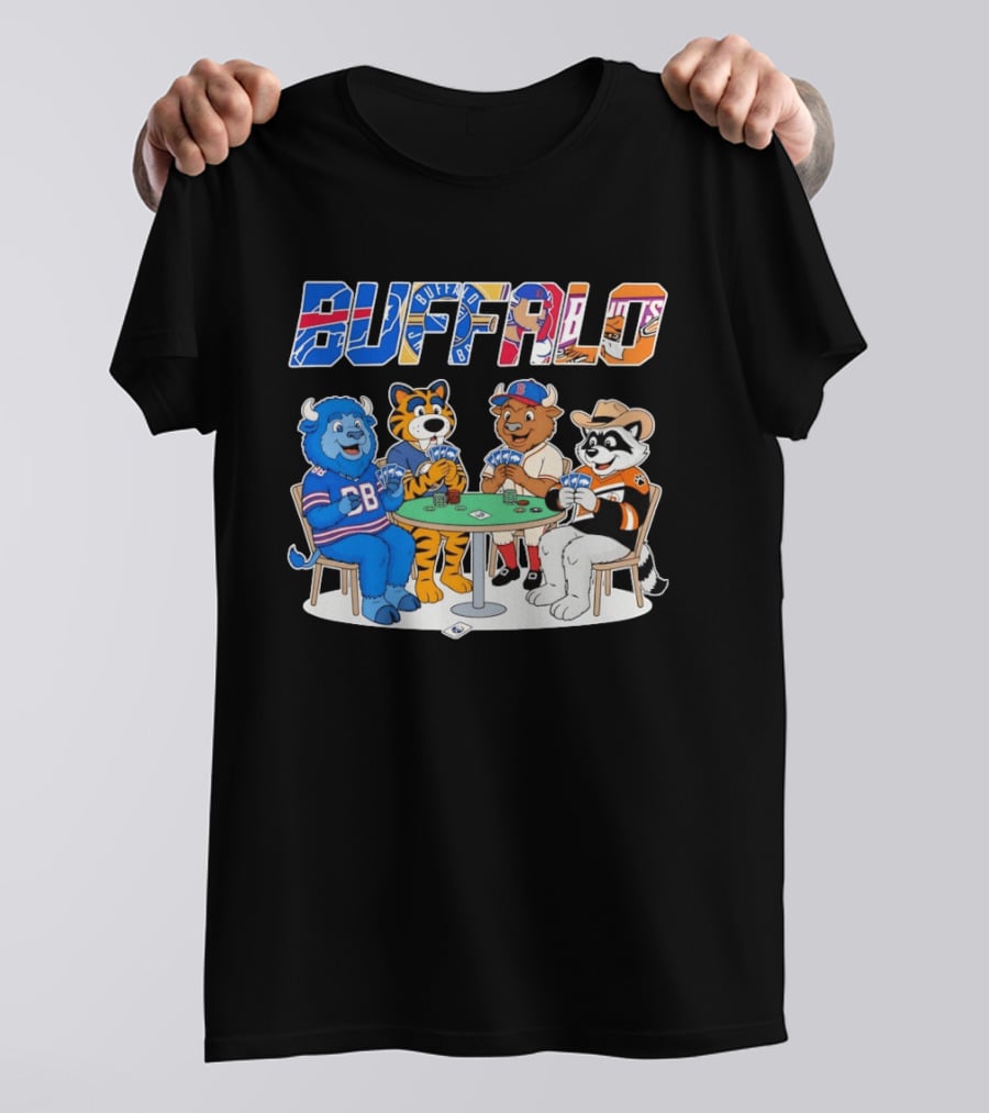 Buffalo Bisons Sabres Bills Rocket City Trash Pandas Playing Card Characters T-Shirt