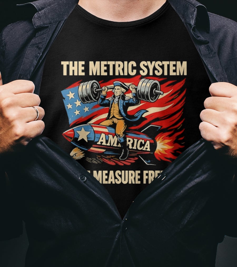 Patriot America Can't Measure Freedom USA Flag Rocket And Weights T-Shirt