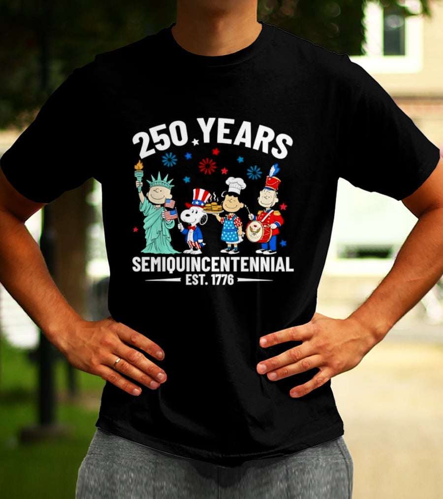 Peanuts Characters Celebrating 250 Years American Semiquincentennial Est 1776 T-Shirt