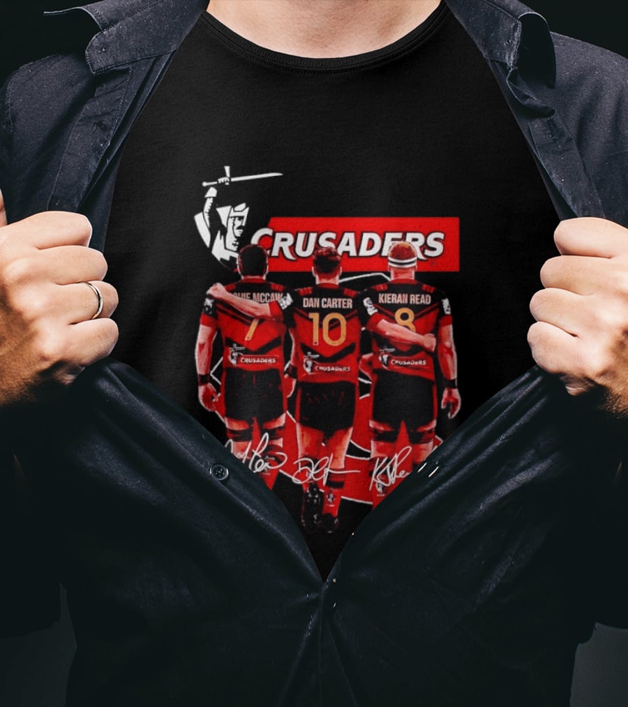 Crusaders Dan Carter Richie McCaw Kieran Read Signatures Rugby Legends Trio T-Shirt