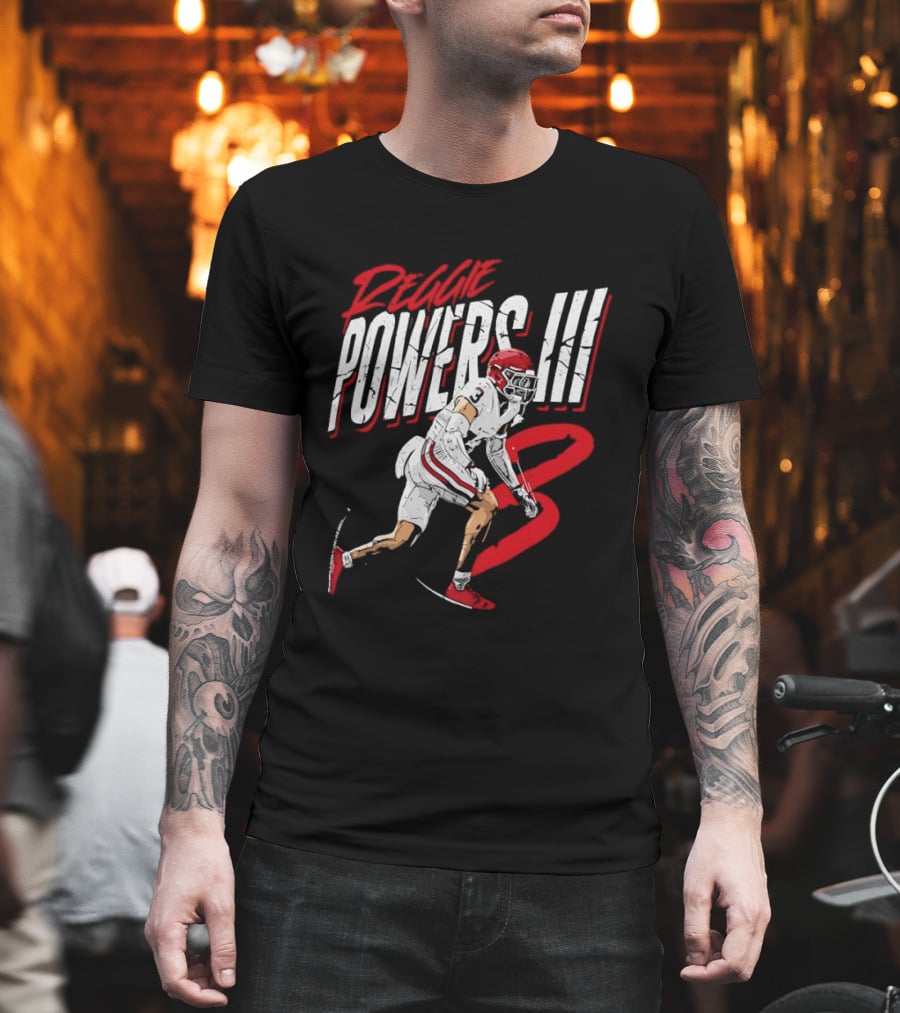 Reggie Powers III Football Athlete Red And White Action T-Shirt
