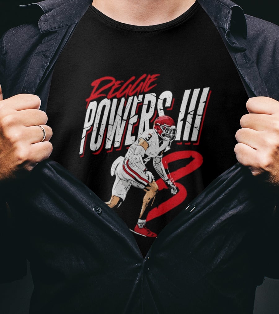 Reggie Powers III Football Athlete Red And White Action T-Shirt