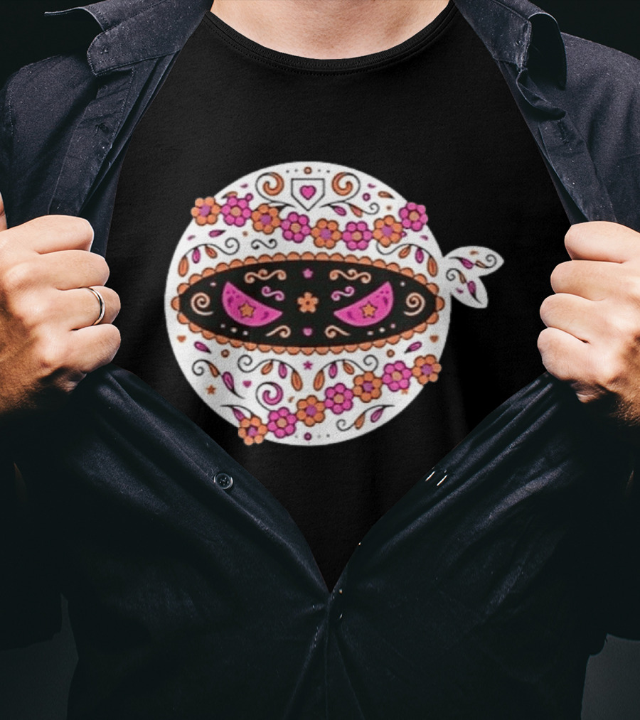 Dia De Los Muertos San Diego Padres Pitching Ninja Baseball Skull Floral T-Shirt