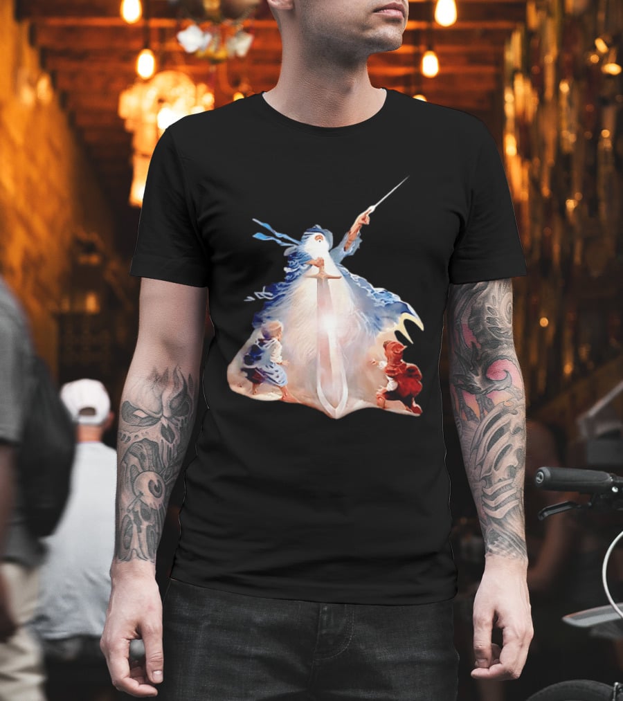 The Lord Of The Rings Gandalf And Hobbits Magic Sword Fantasy Scene T-Shirt