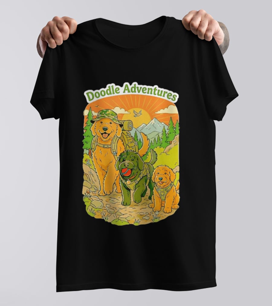 Doodle Adventures Three Dogs Picnic Adventure Sunset T-Shirt
