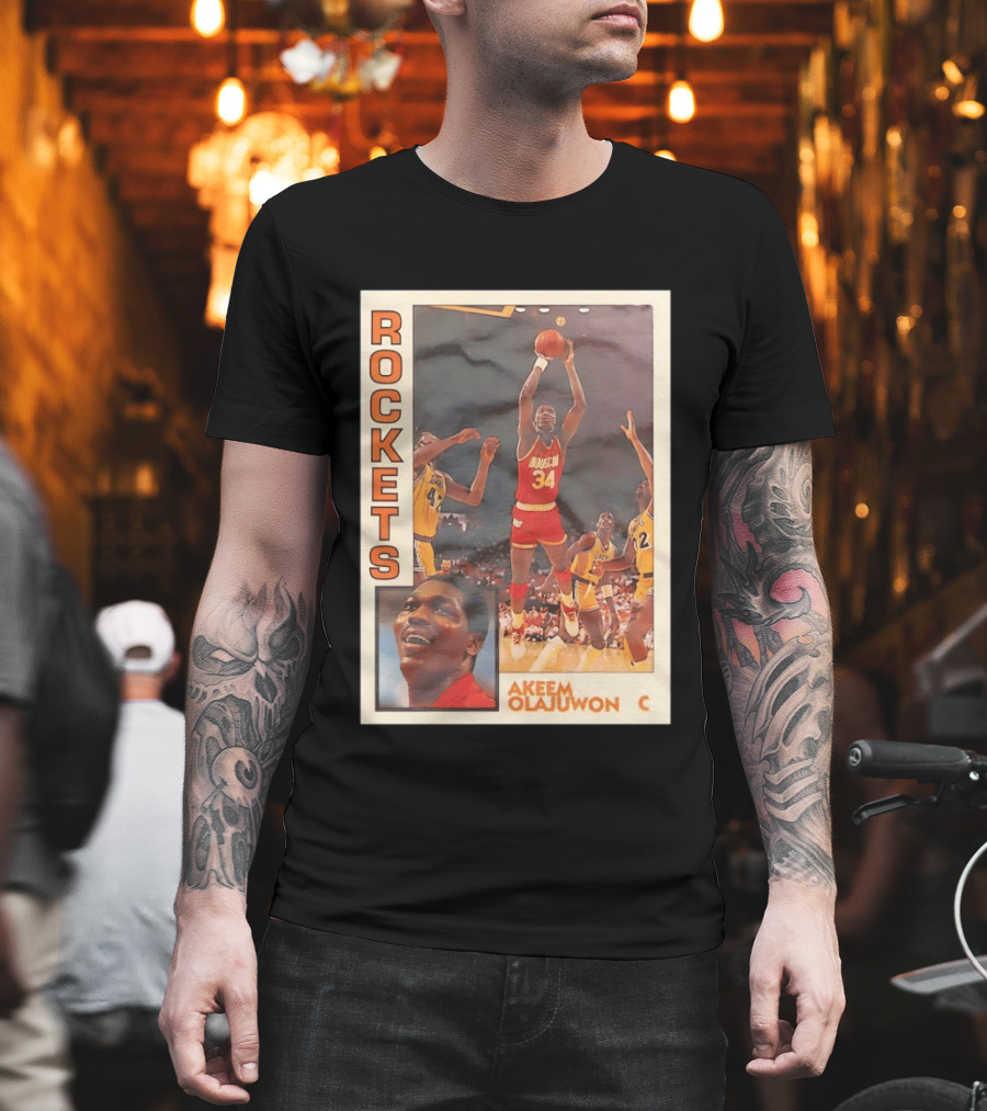 Hakeem Olajuwon Houston Rockets Vintage Basketball Card T-Shirt