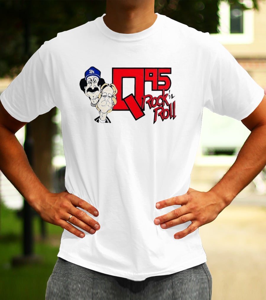Q95 Rock 'n Roll Characters Wearing LA Dodgers Hat T-Shirt