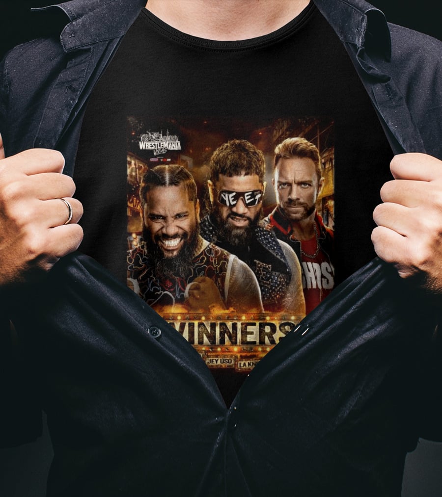 WWE WrestleMania 42 Winners Jimmy Uso Jey Uso LA Knight T-Shirt