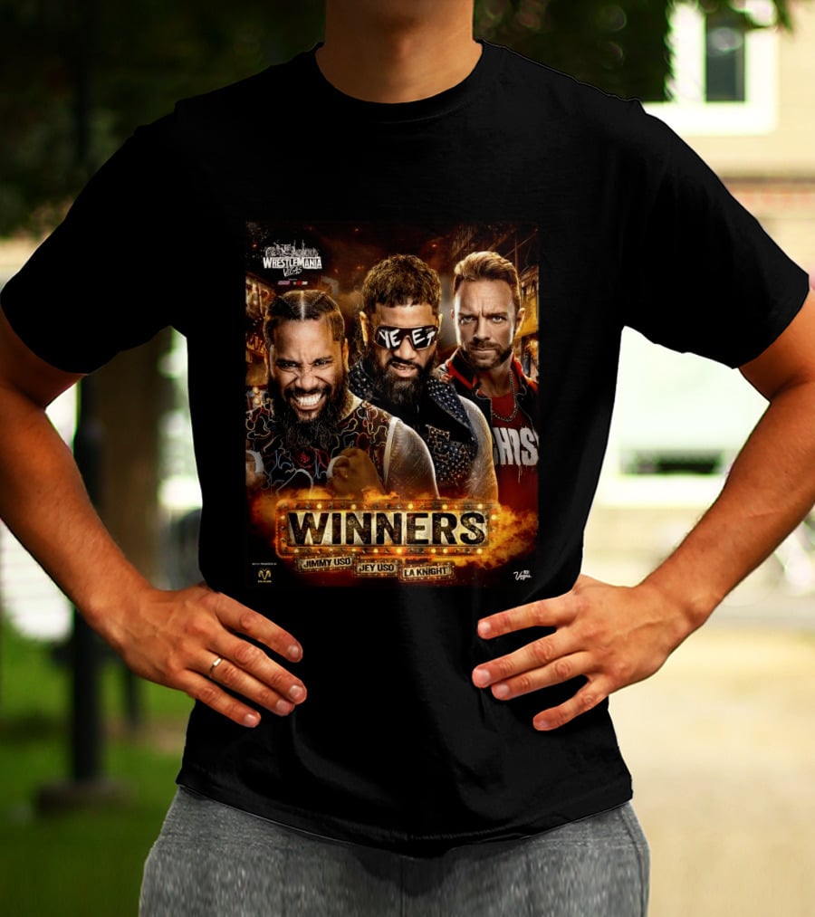 WWE WrestleMania 42 Winners Jimmy Uso Jey Uso LA Knight T-Shirt
