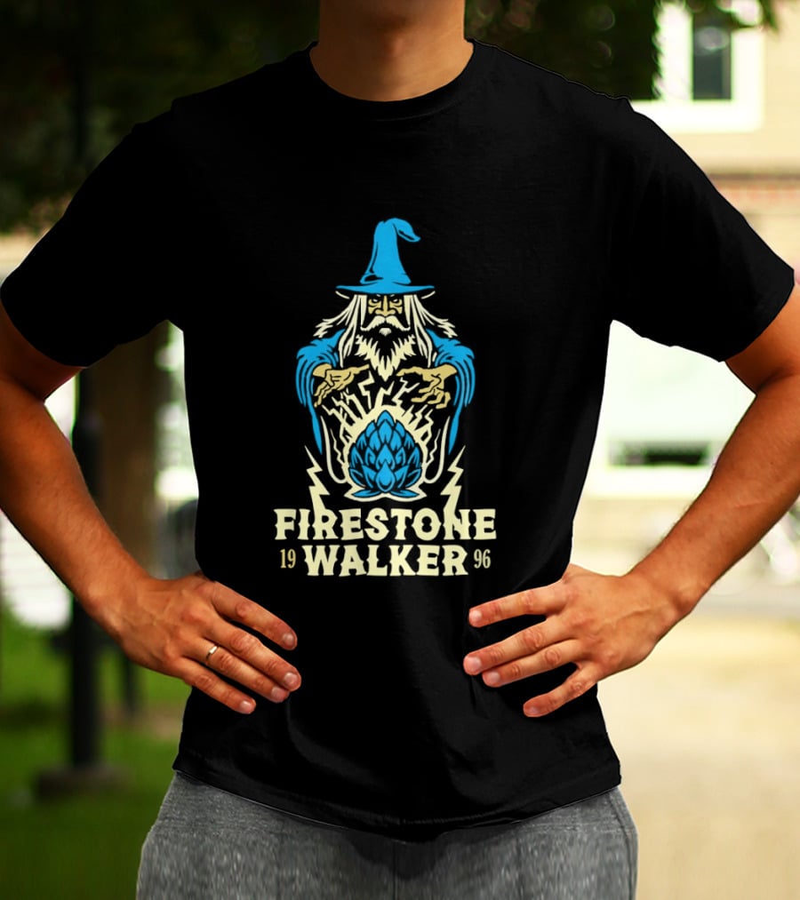 Firestone Walker 1996 Wizard Hat And Bearded Figure With Lightning Bolts T-Shirt