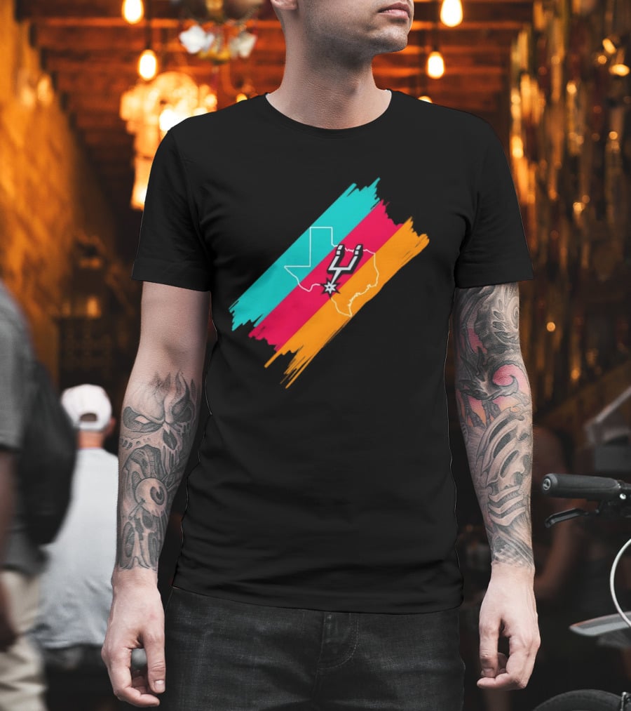 San Antonio Spurs Texas Map Neon Colors 2026 NBA Basketball T-Shirt