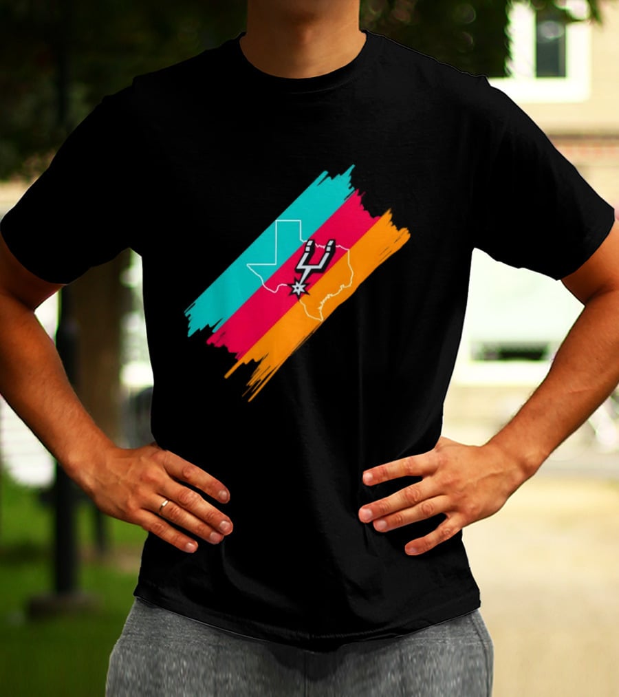 San Antonio Spurs Texas Map Neon Colors 2026 NBA Basketball T-Shirt