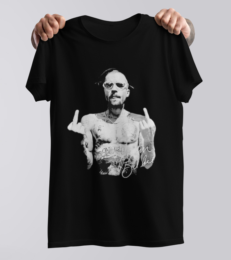 Justin Bieber Middle Finger Bieberchella World Tour 2026 Black And White Tattoo T-Shirt