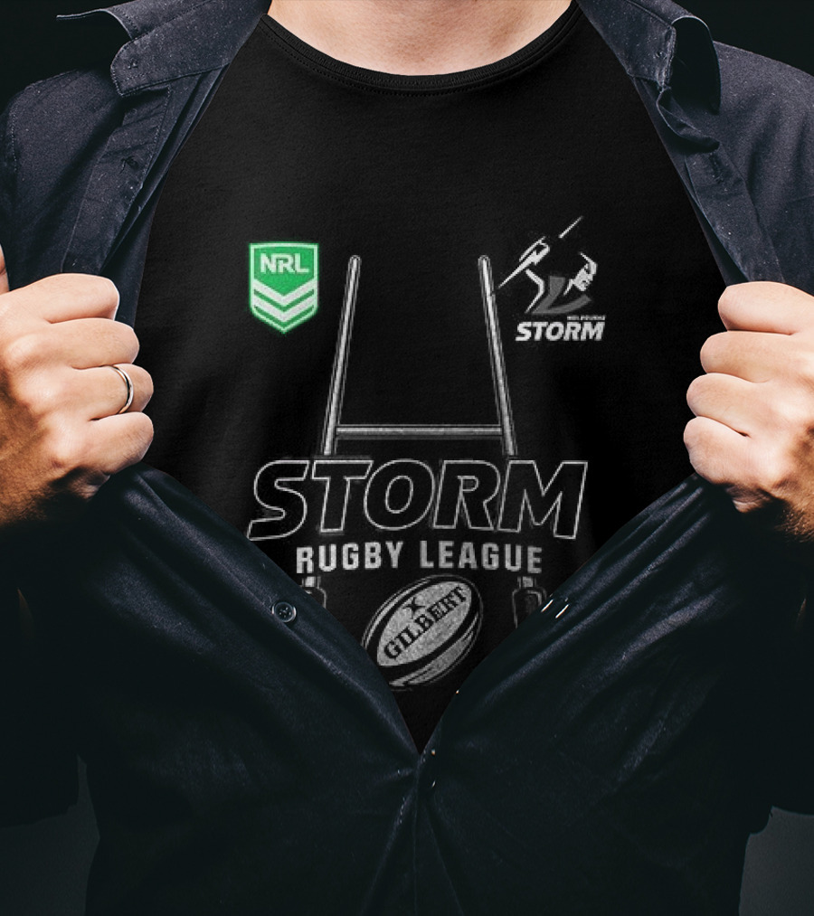 Melbourne Storm Rugby League NRL X Harley Davidson Skeleton Rugby Ball T-Shirt