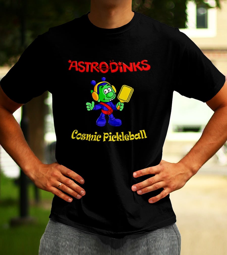 Astrodinks Cosmic Pickleball Alien With Paddle T-Shirt