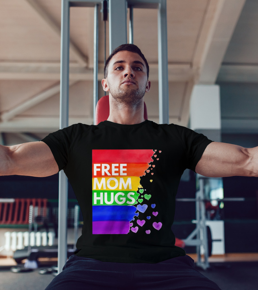 Free Mom Hugs Rainbow Hearts LGBTQ Pride Watercolor T-Shirt