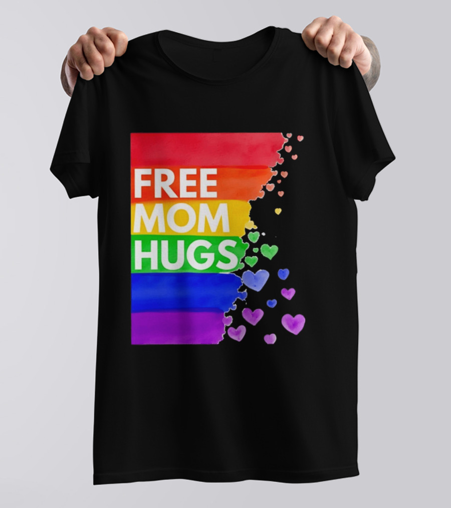 Free Mom Hugs Rainbow Hearts LGBTQ Pride Watercolor T-Shirt
