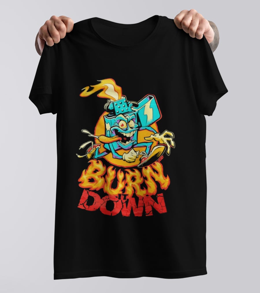 Burn It Down Lighter Mascot With Flames T-Shirt