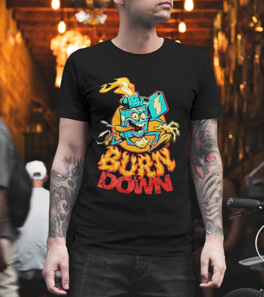 Burn It Down Lighter Mascot With Flames T-Shirt