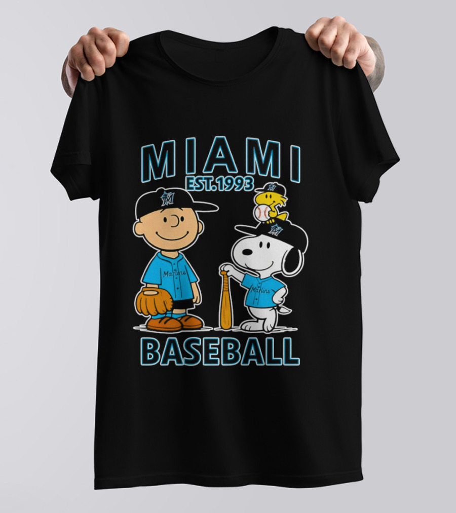 Charlie Brown Snoopy Woodstock Miami Baseball Est 1993 T-Shirt