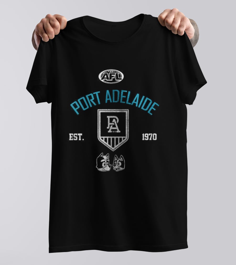 Port Adelaide AFL Blue Dog Cartoon Est 1870 T-Shirt