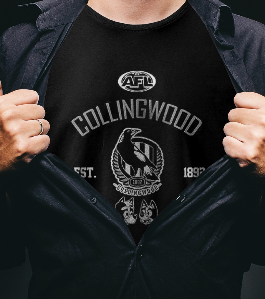Collingwood Magpies Blue Dog Cartoon AFL Est 1892 T-Shirt