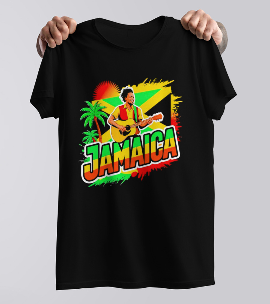 Jamaica Musician 2026 Vibrant Island Vibes Guitarist Flag T-Shirt