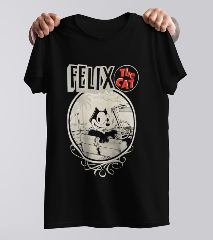 Felix The Cat Driving Car By Mister Cartoon With Palm Tree T-Shirt