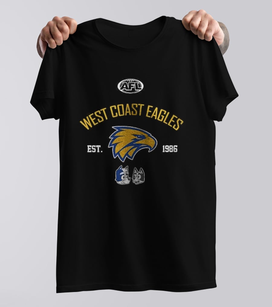 AFL West Coast Eagles Est 1986 Blue Dog Collab Football Cartoon T-Shirt