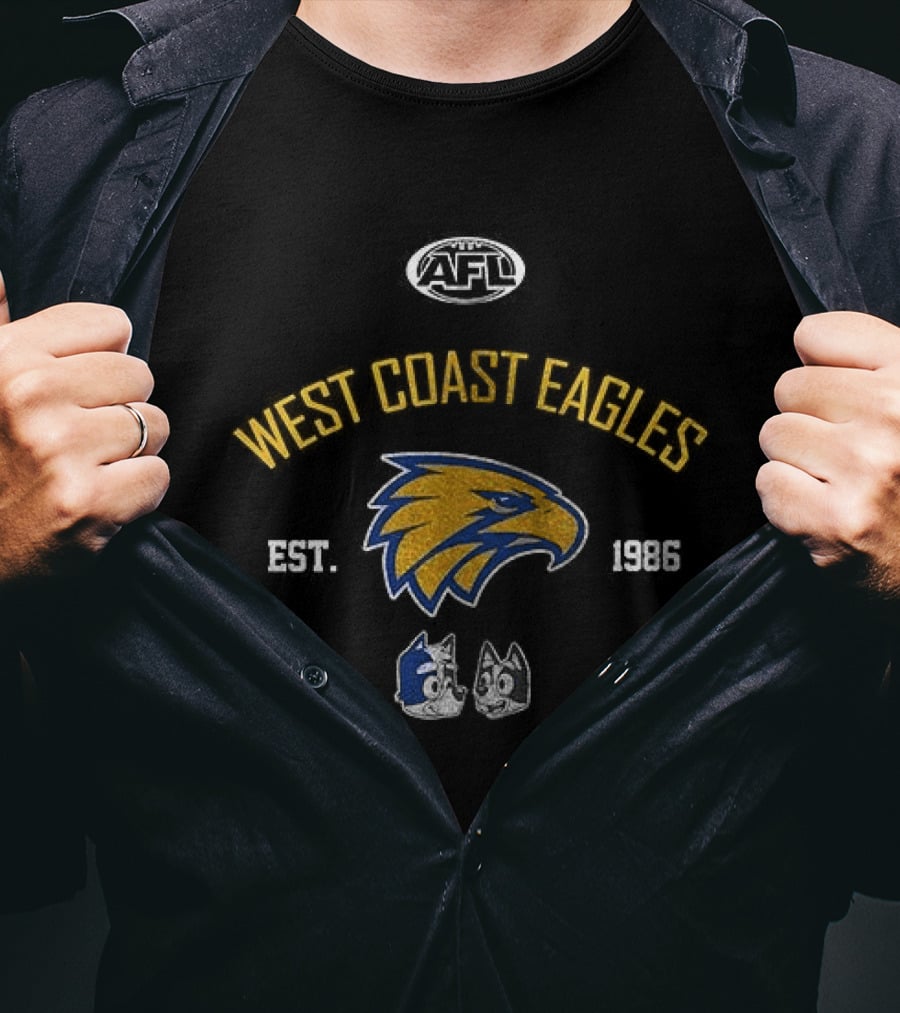 AFL West Coast Eagles Est 1986 Blue Dog Collab Football Cartoon T-Shirt