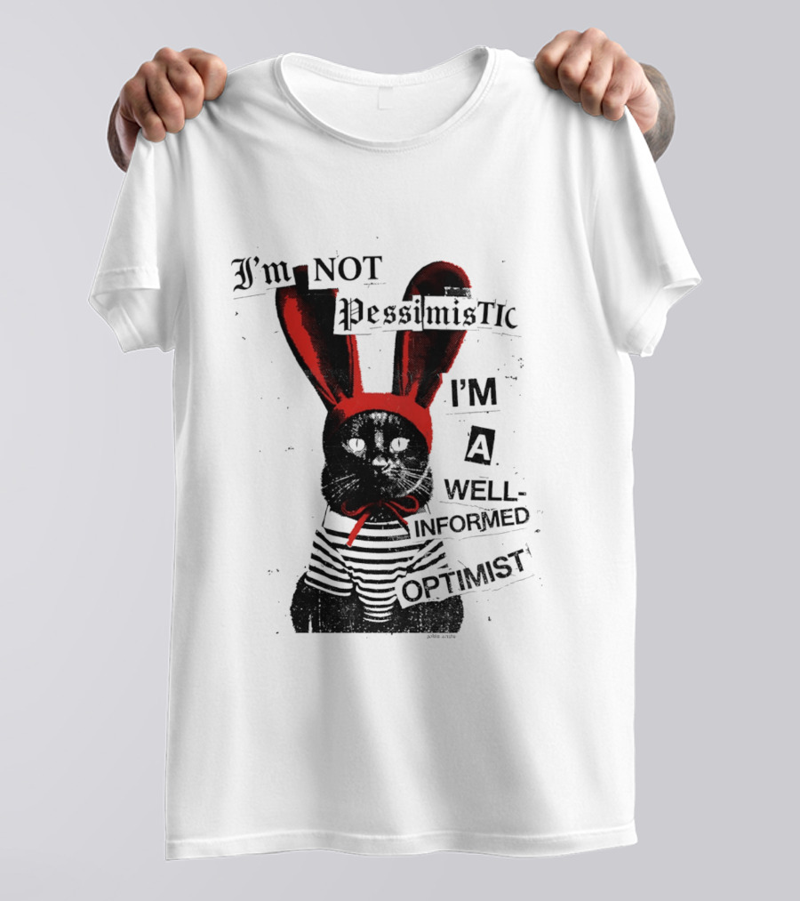 I'm Not Pessimistic Cat Wearing Bunny Ears I'm A Well Informed Optimist Striped Sweater T-Shirt