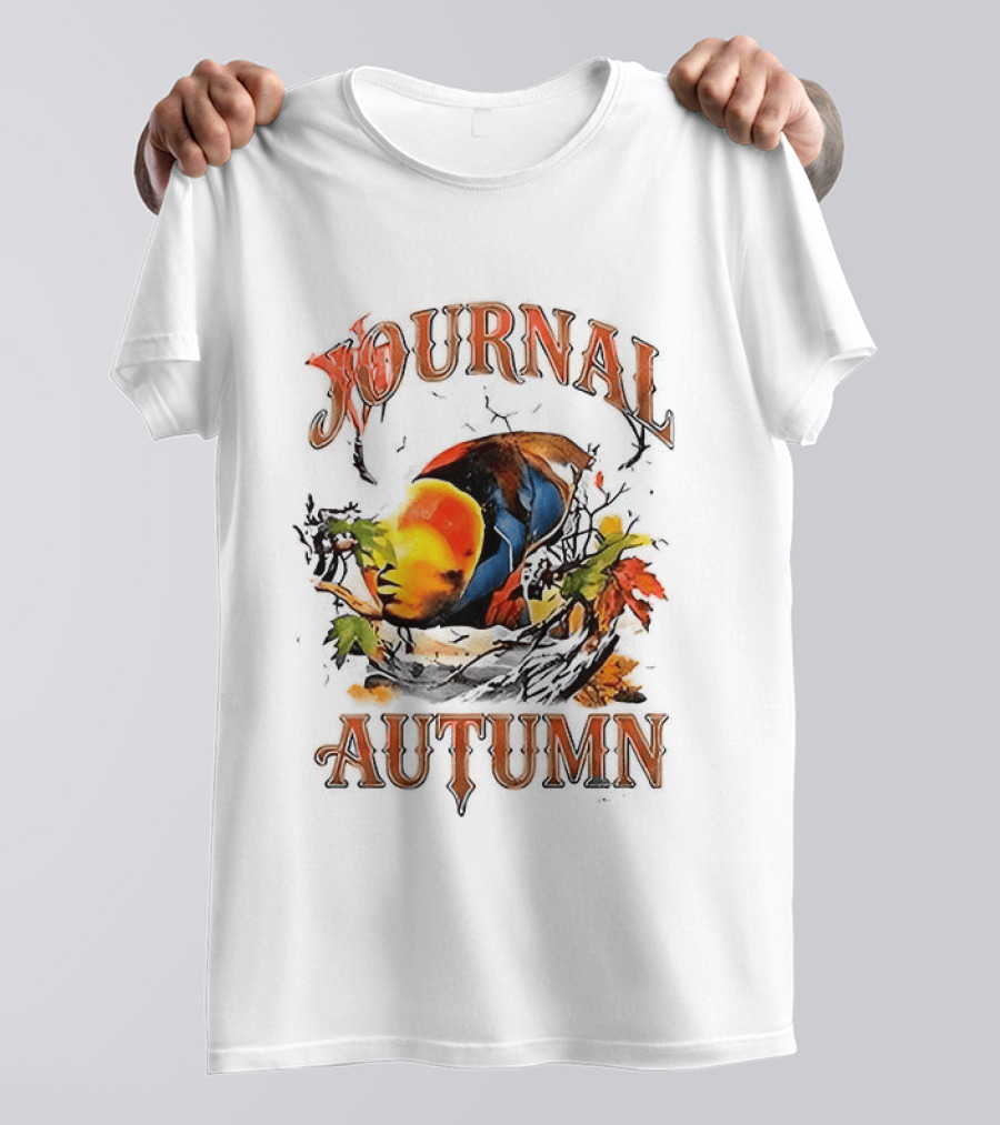 Journal Autumn Colorful Bird And Leaves T-Shirt