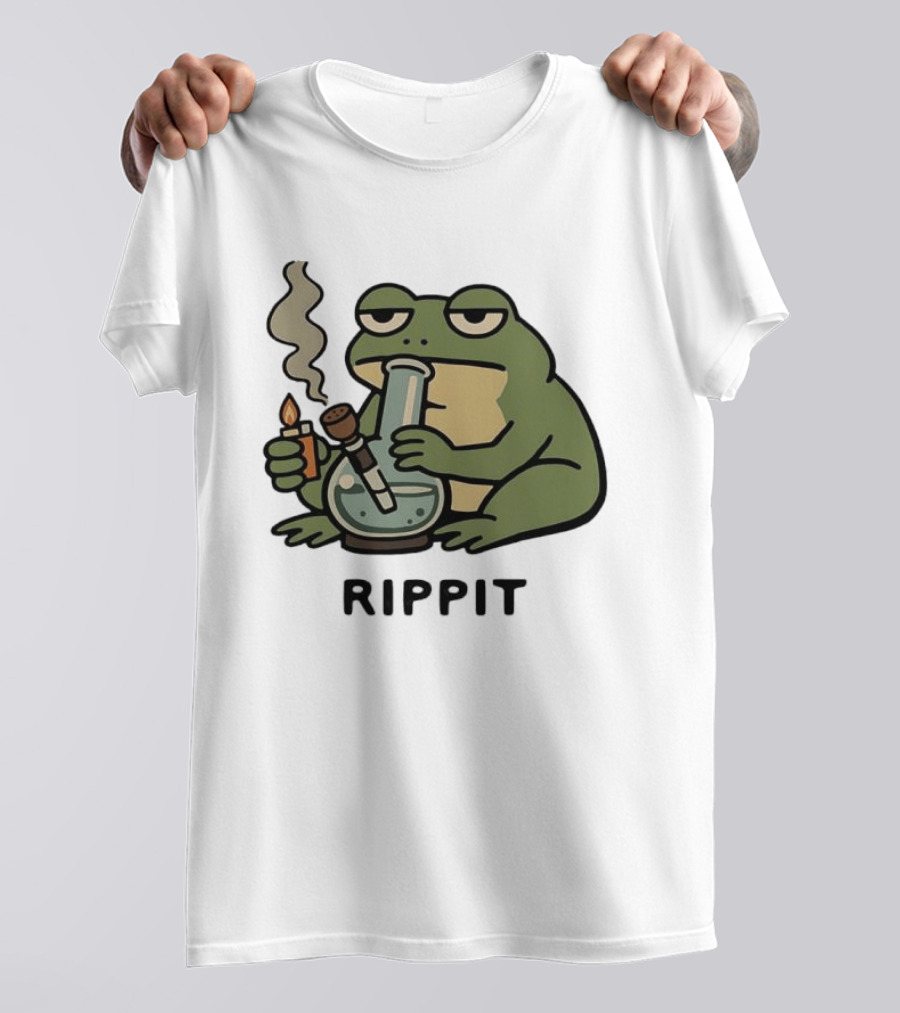 Rippit Frog Smoking Bong Meme Funny Cartoon T-Shirt