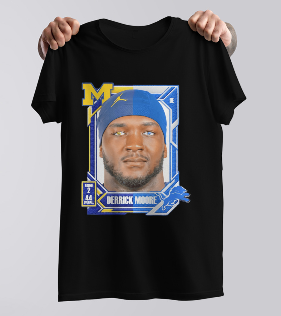 Derrick Moore Detroit Lions Round 2 Pick 44 Michigan 2026 Draft T-Shirt