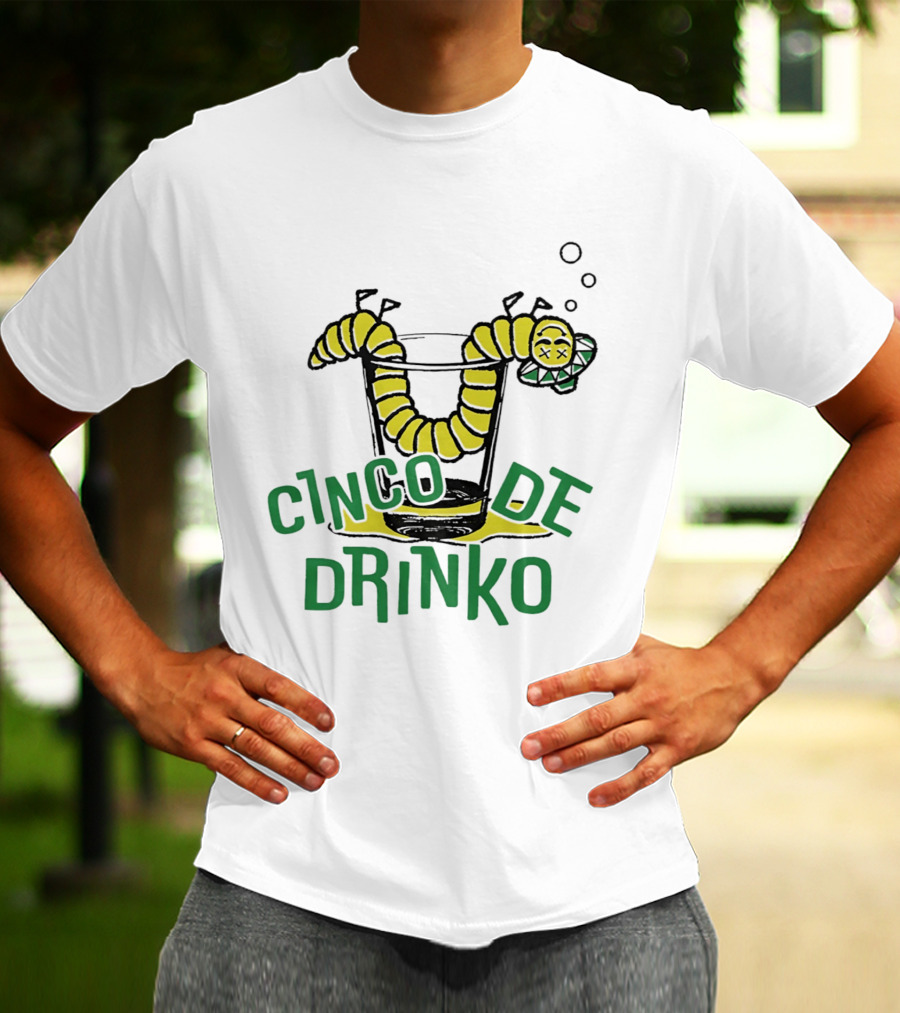 Cinco De Drinko Tequila Worm Drink Glass Bubbles T-Shirt