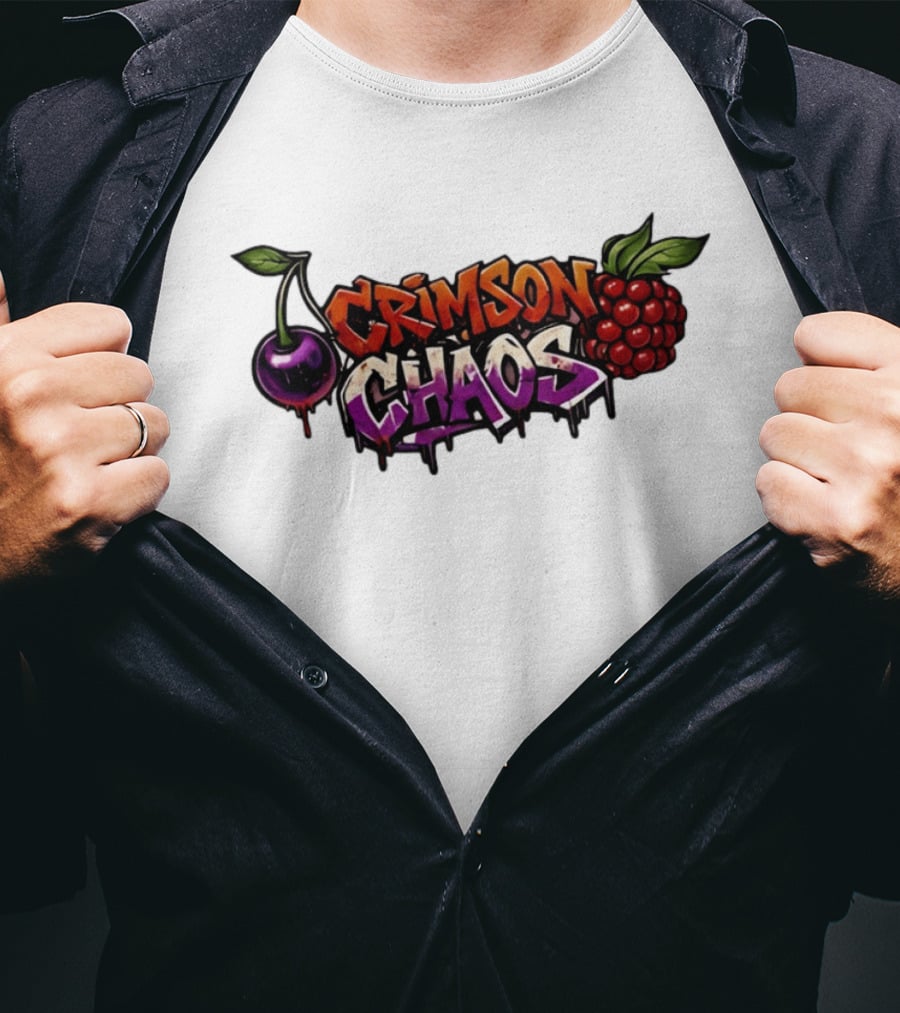 Crimson Chaos Fruits Cherry And Raspberry Graffiti T-Shirt