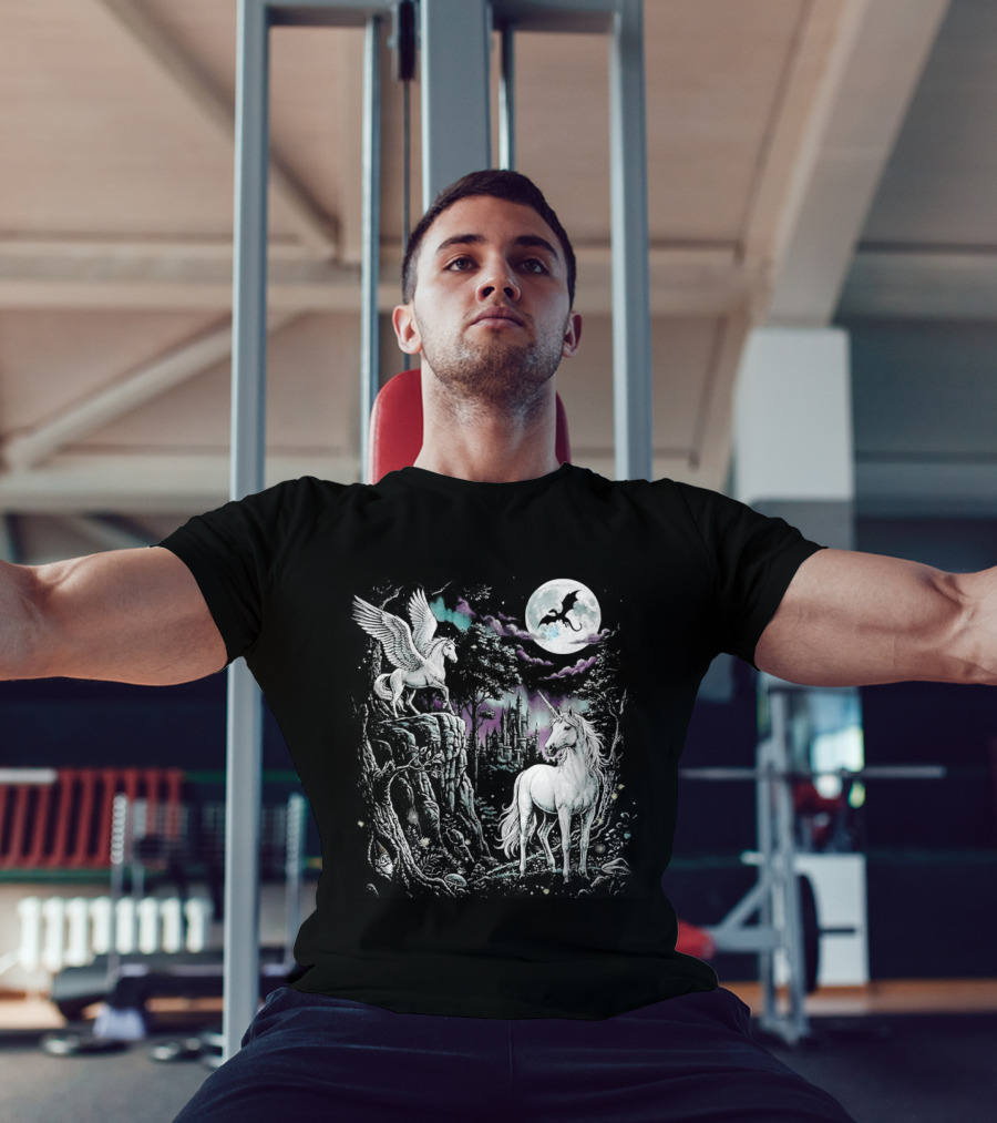 Fantasy Unicorn Neon Galaxy Moonlight Enchantment T-Shirt
