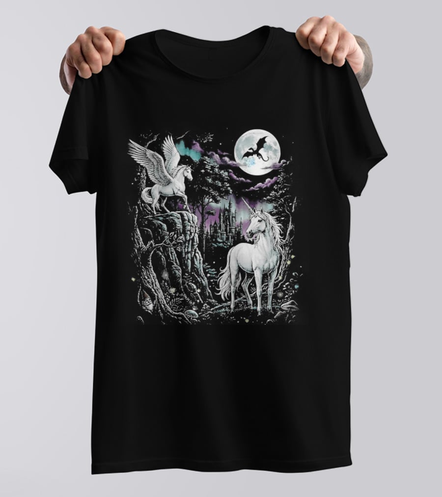 Fantasy Unicorn Neon Galaxy Moonlight Enchantment T-Shirt