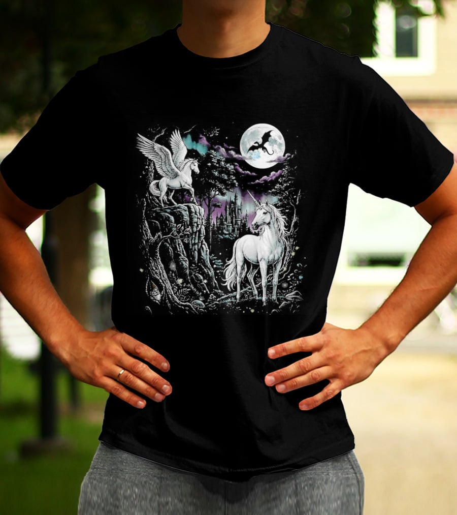 Fantasy Unicorn Neon Galaxy Moonlight Enchantment T-Shirt