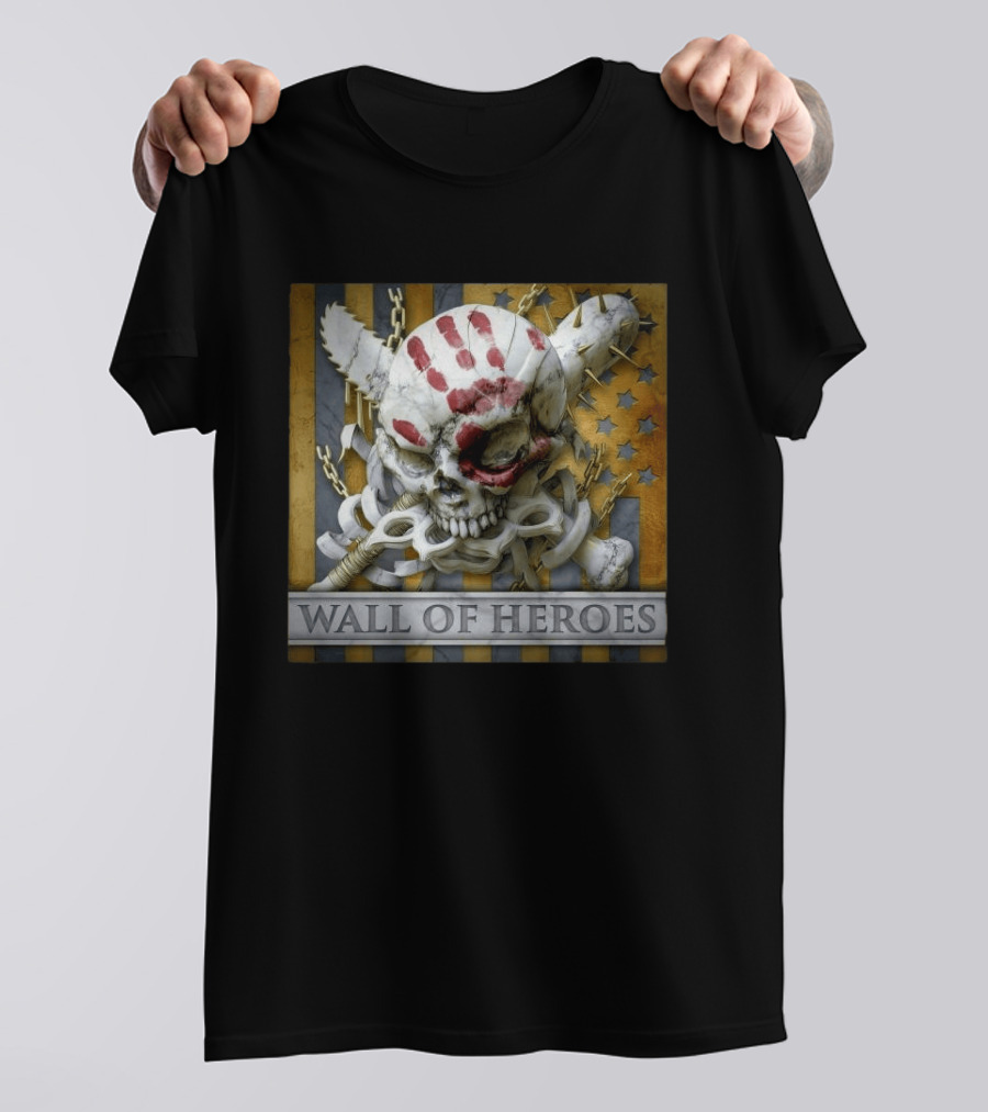 Five Finger Death Punch Wall Of Heroes Skull And Mace Chains Stars T-Shirt