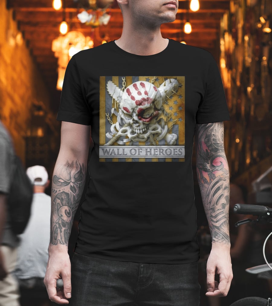 Five Finger Death Punch Wall Of Heroes Skull And Mace Chains Stars T-Shirt