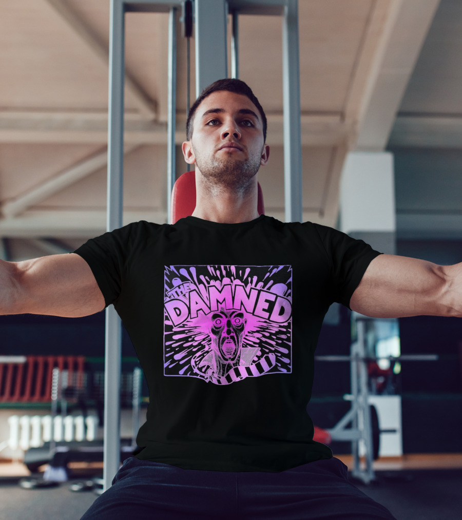 THE DAMNED Horror Face Neon Splatter Purple Black T-Shirt