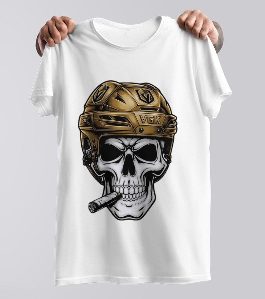 VGK Skull Helmet Vegas Golden Knights Smoking Cigar T-Shirt