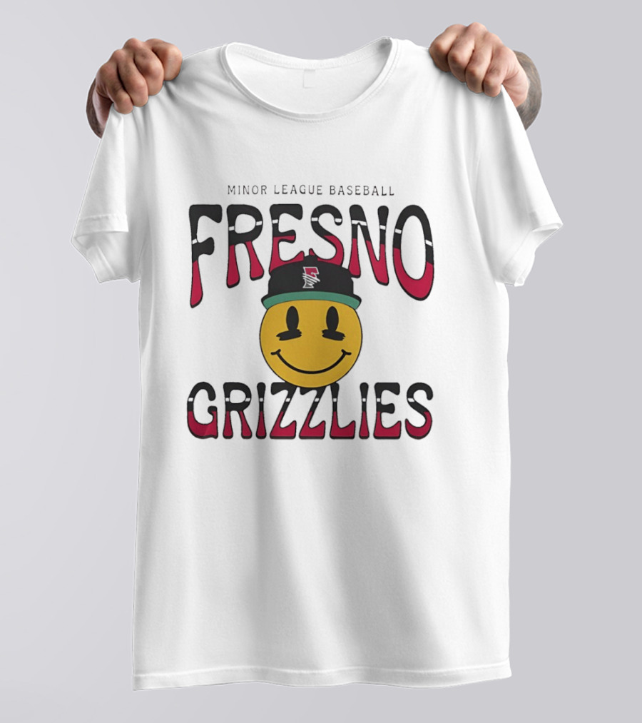 Fresno Grizzlies Minor League Baseball 70's Smiley Face Hat T-Shirt