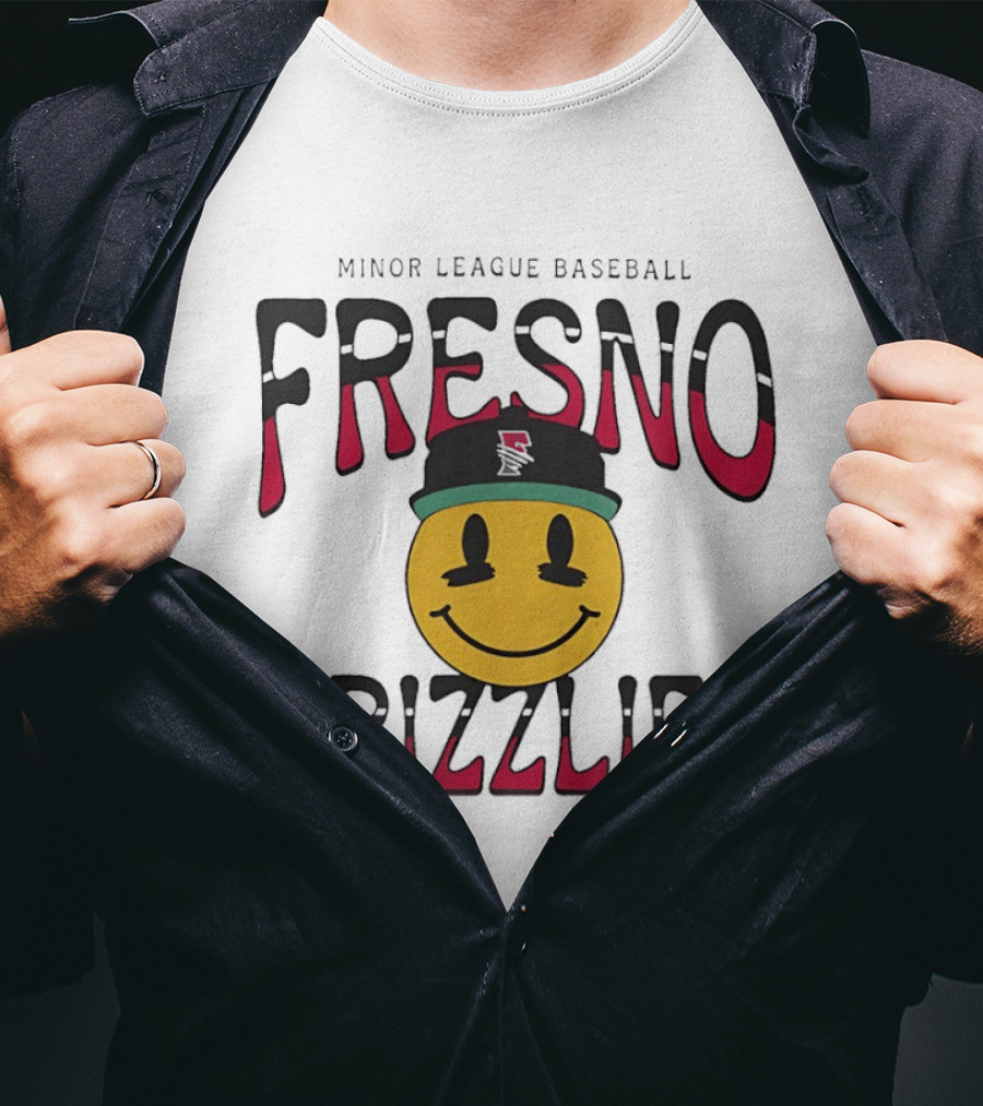 Fresno Grizzlies Minor League Baseball 70's Smiley Face Hat T-Shirt