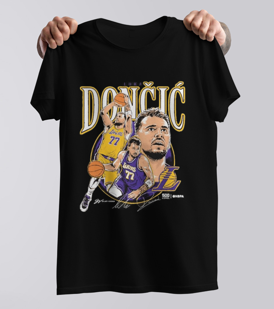 Doncic Lakers 77 Trio Basketball T-Shirt