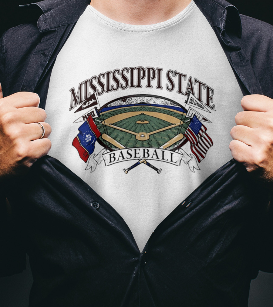 Mississippi State Baseball American Flag Infield T-Shirt